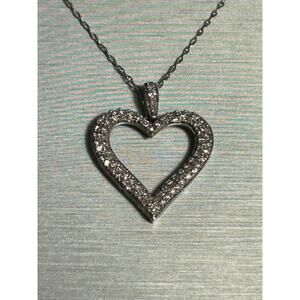 10k solid white gold diamond heart pendant with chain necklace 19” fine jewelry